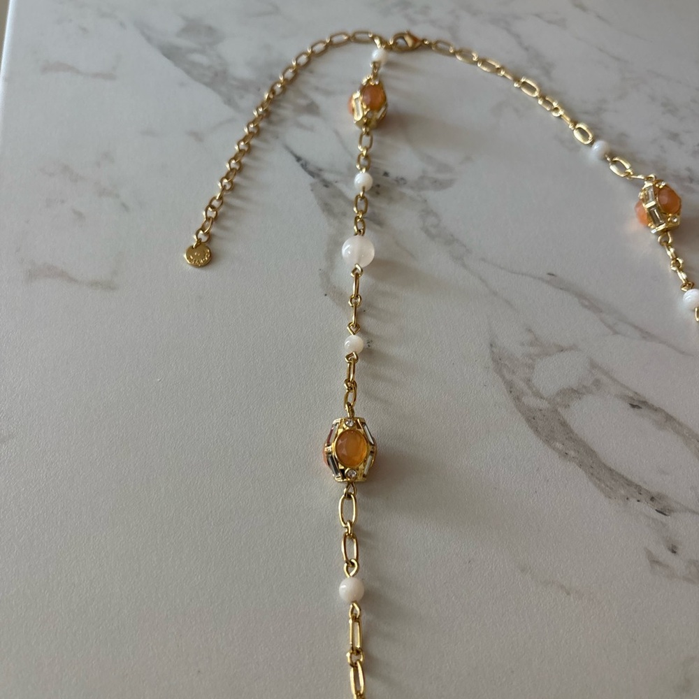 Talbots Gold-Tone Station Bead & Stone Necklace with Amber & Pearl-Tone Accents - Picture 6 of 13
